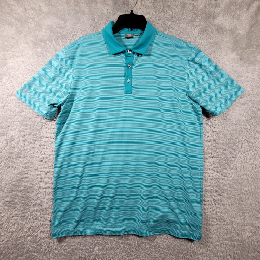 PING Sensorcool Mens Golf Polo Shirt Blue Stripe Short Sleeve Performance Medium